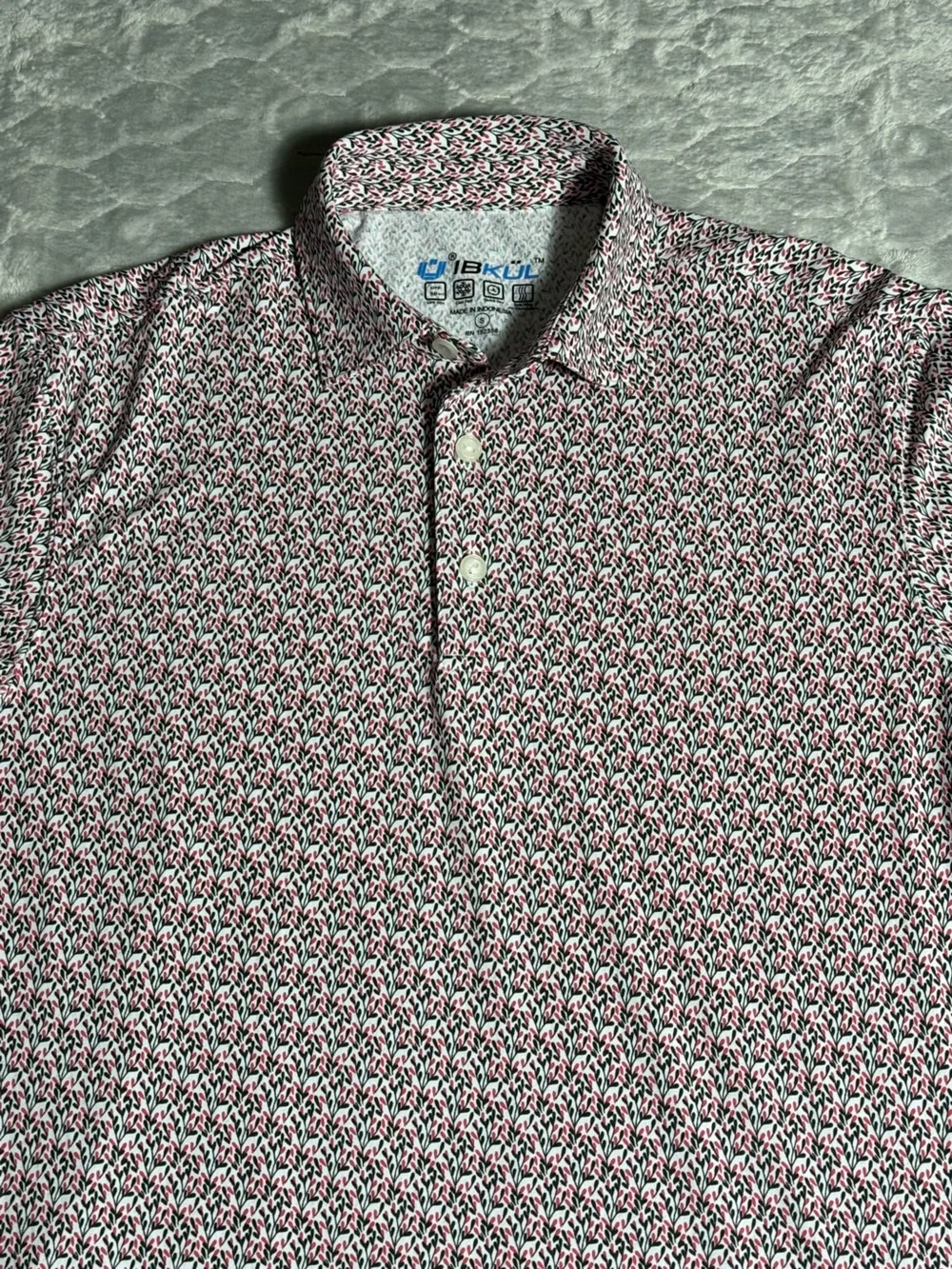 IBKUL Long Sleeve Performance‎ Golf Polo Small Floral Resort Preppy